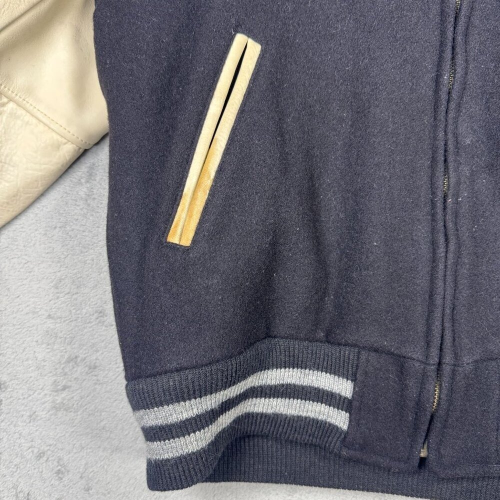 Vintage 90s Baseball Jacket Wool Leather Varsity Bomber Collegiate Quilt Lined - Picture 7 of 10